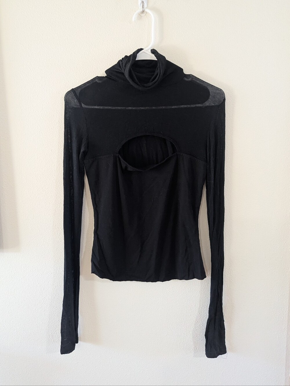 Semi Sheer Turtleneck With Cutout